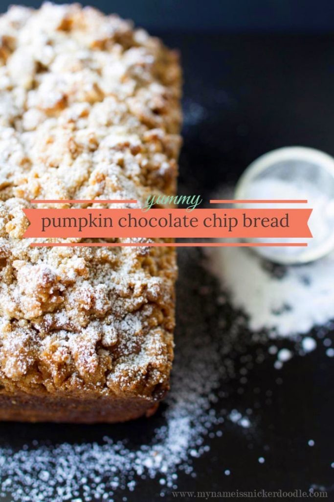 Pumpkin Chocolate Chip Bread Sprinkled with Powdered Sugar