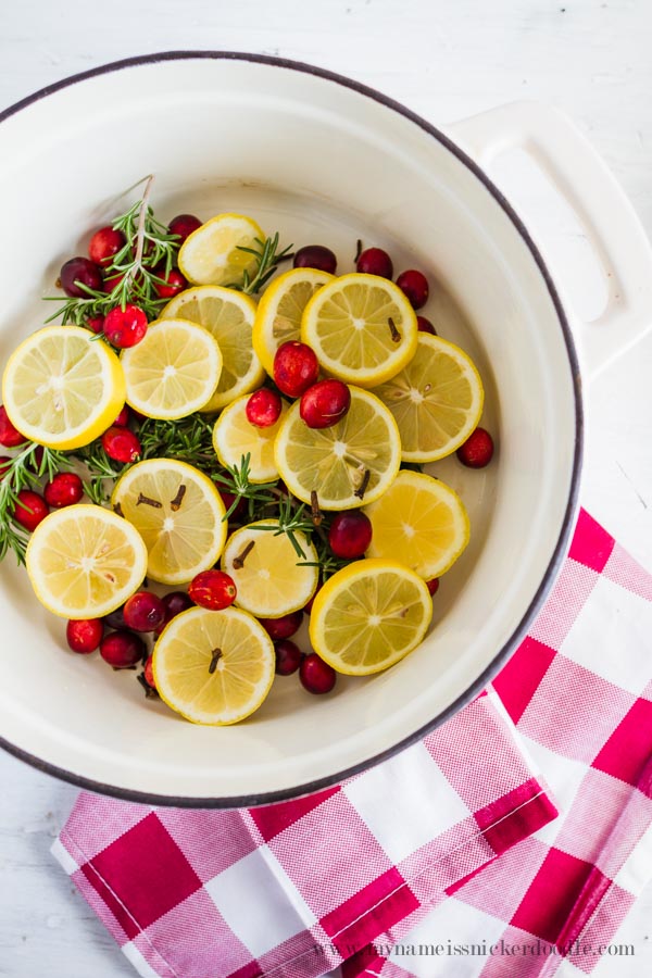 Citrus Holiday Stove Top Potpourri with lemons, rosemary and cranberries