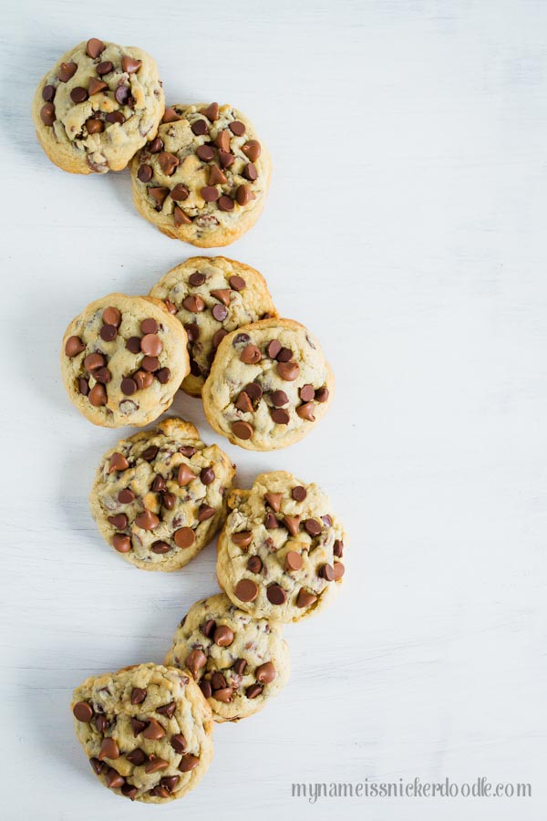 Best Recipe For Big and Chewy Chocolate Chip Cookies on a white table