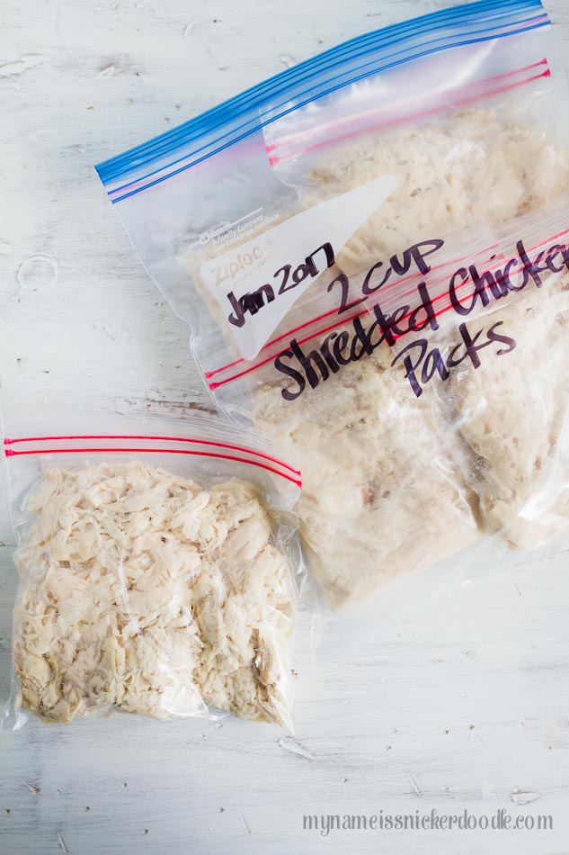 How To Cook, Shred and Freeze Chicken For Easy Meal Prep In A Bowl