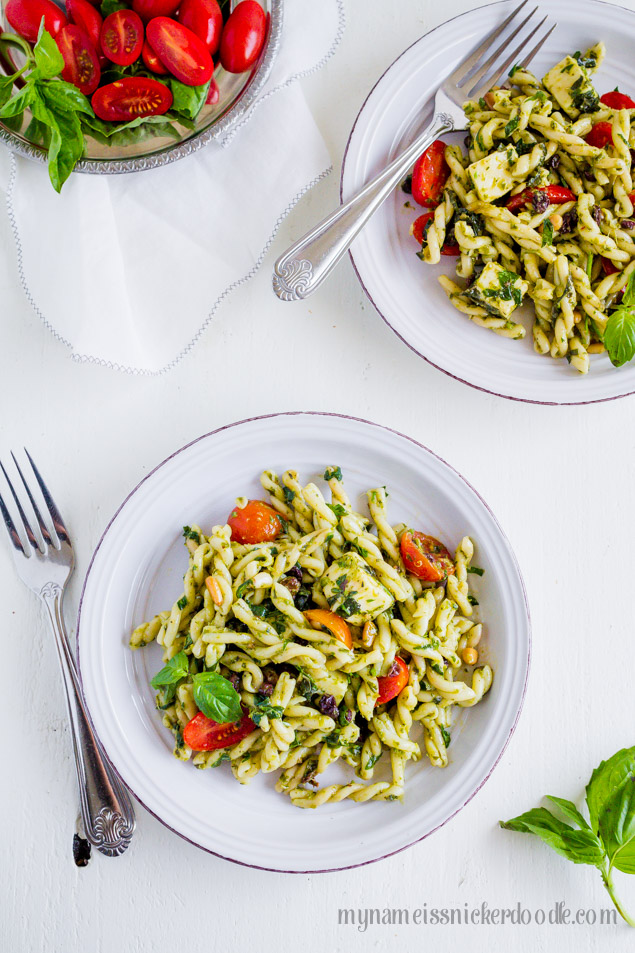 Tomato Mozzarella Pasta Salad Recipe, Pesto, Basil, Italian, Cheese, Olive Oil, Caprese