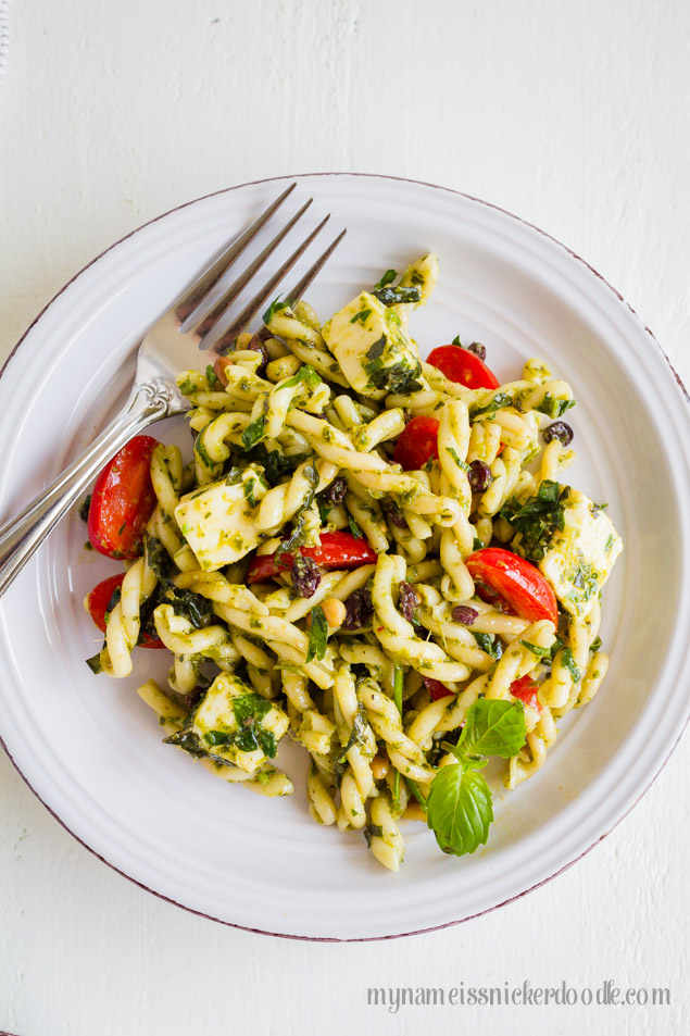 Tomato Mozzarella Pasta Salad Recipe, Pesto, Basil, Italian, Cheese, Olive Oil, Caprese