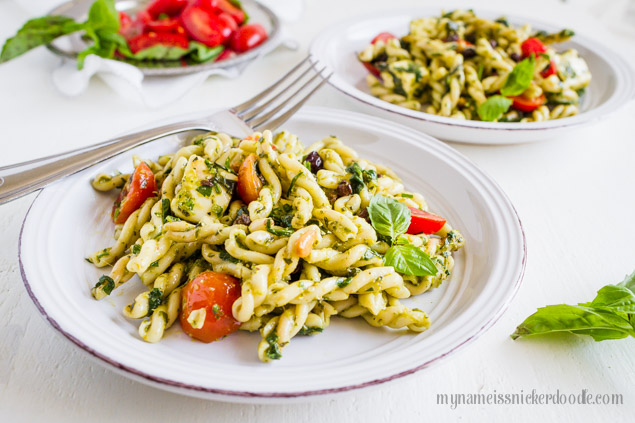Tomato Mozzarella Pasta Salad Recipe, Pesto, Basil, Italian, Cheese, Olive Oil, Caprese