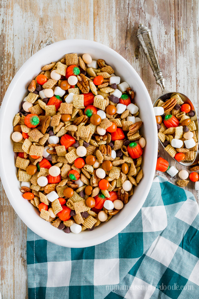 Pumpkin Pie Party Chex Mix recipe. Perfect fall snack treat.