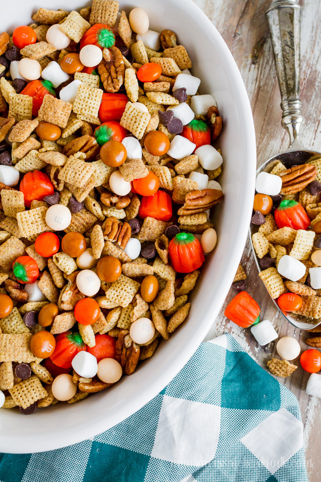 Pumpkin Pie Party Chex Mix recipe. Perfect fall snack treat.