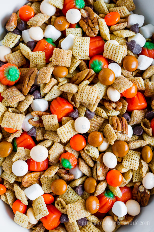 Pumpkin Pie Party Chex Mix recipe. Perfect fall snack treat.