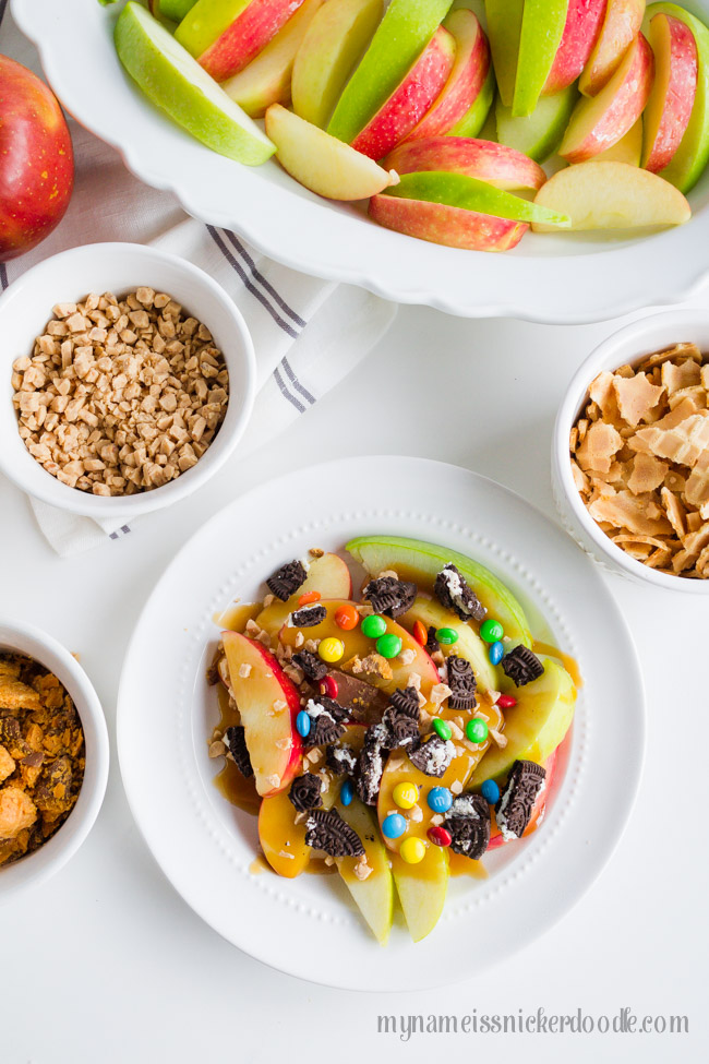 Caramel Apple Nachos on white plate