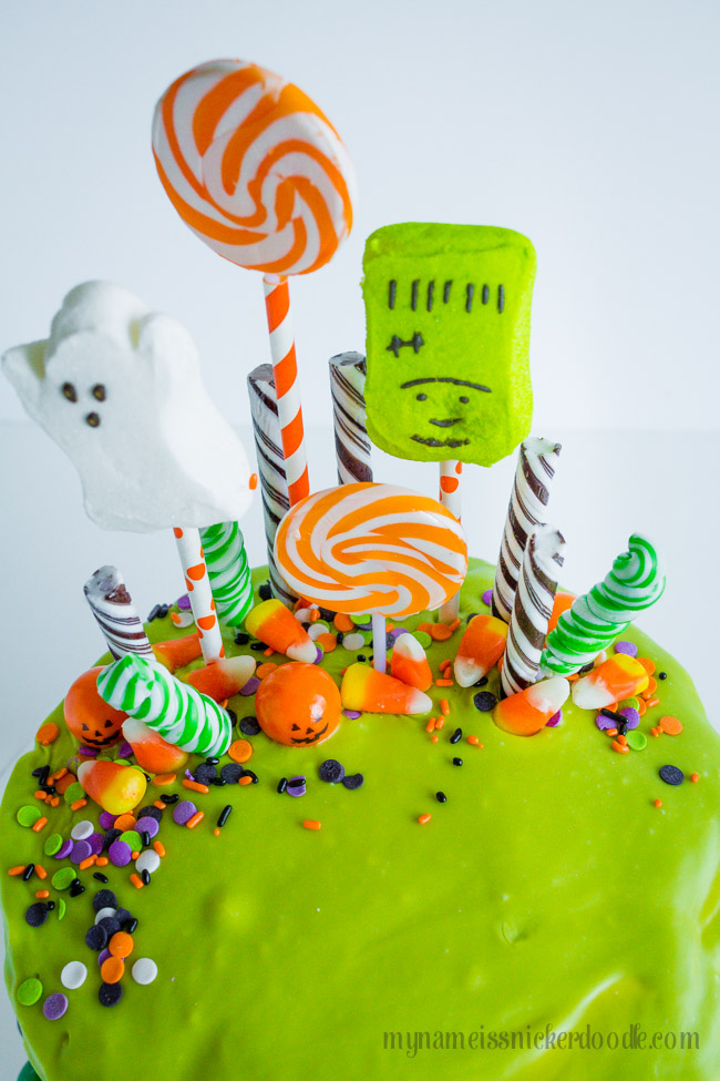 Halloween Candy Cake With Candy, Suckers and Gumballs