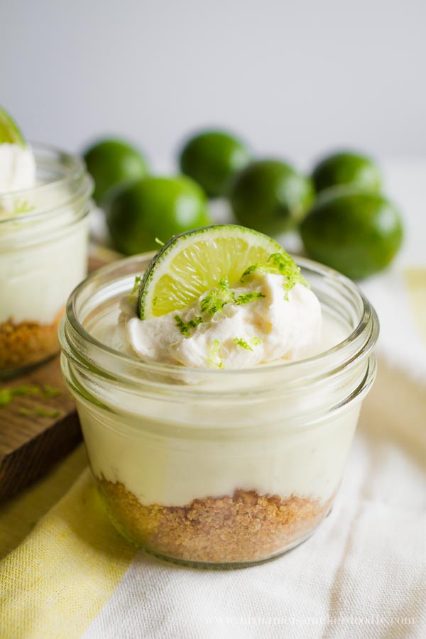 Mini Key Lime No Bake Cheesecakes in a small mason jar.