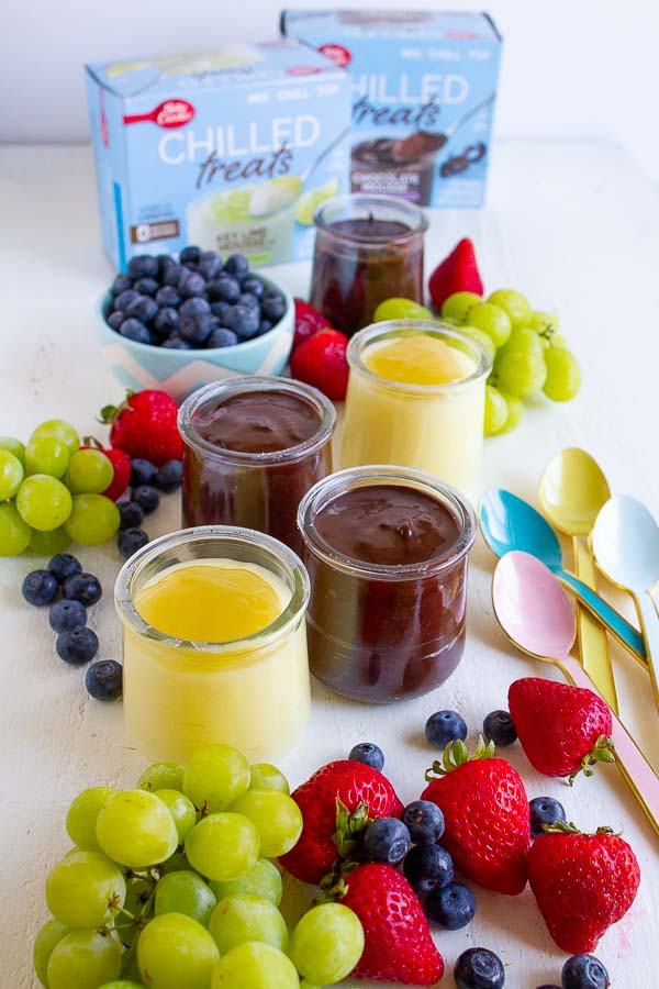 Betty Crocker Chilled Treats on a white table with fruit.