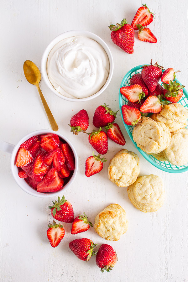 Fresh strawberries, real whipped cream and tender sugar biscuits.  