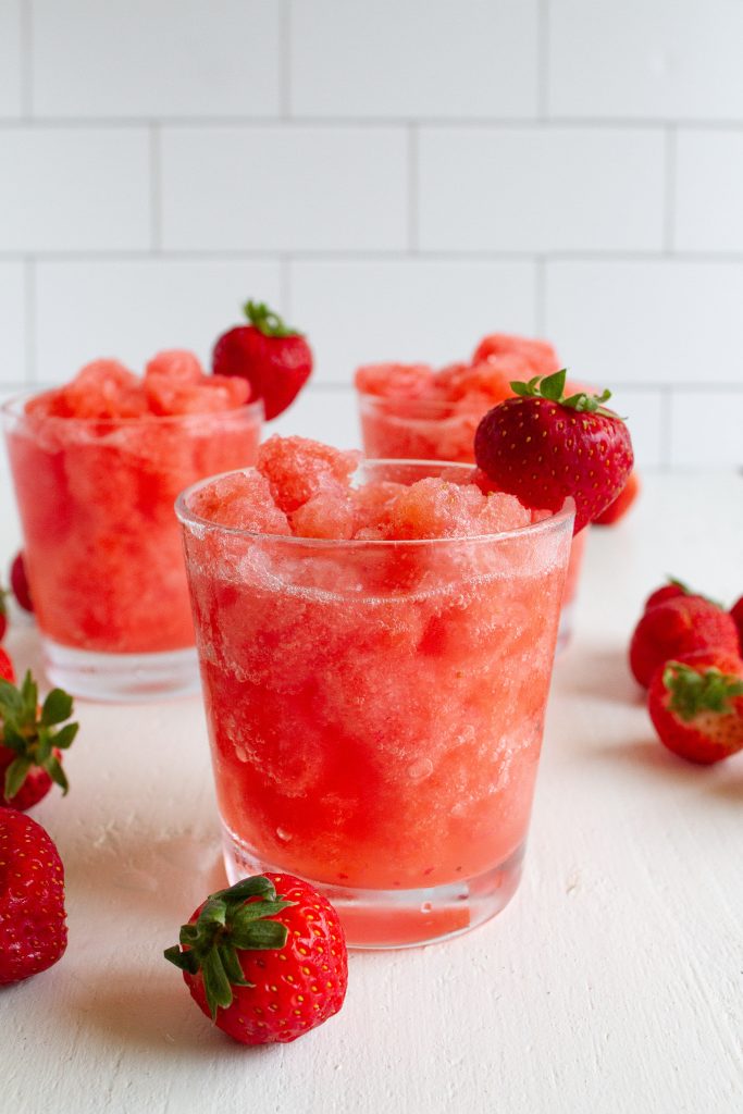 Strawberry Lemonade Slushie with fresh strawberries