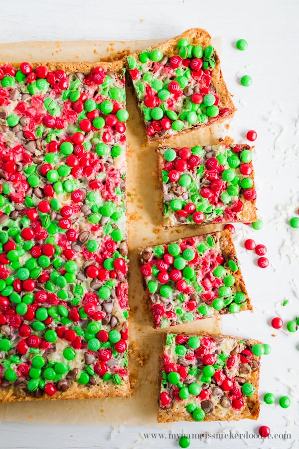 Christmas Magic Cookie Bars full of graham cracker crumbs, coconut, chocolate chips and sweetened condensed milk.  