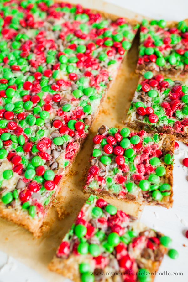 Christmas Magic Cookie Bars full of graham cracker crumbs, coconut, chocolate chips and sweetened condensed milk.  