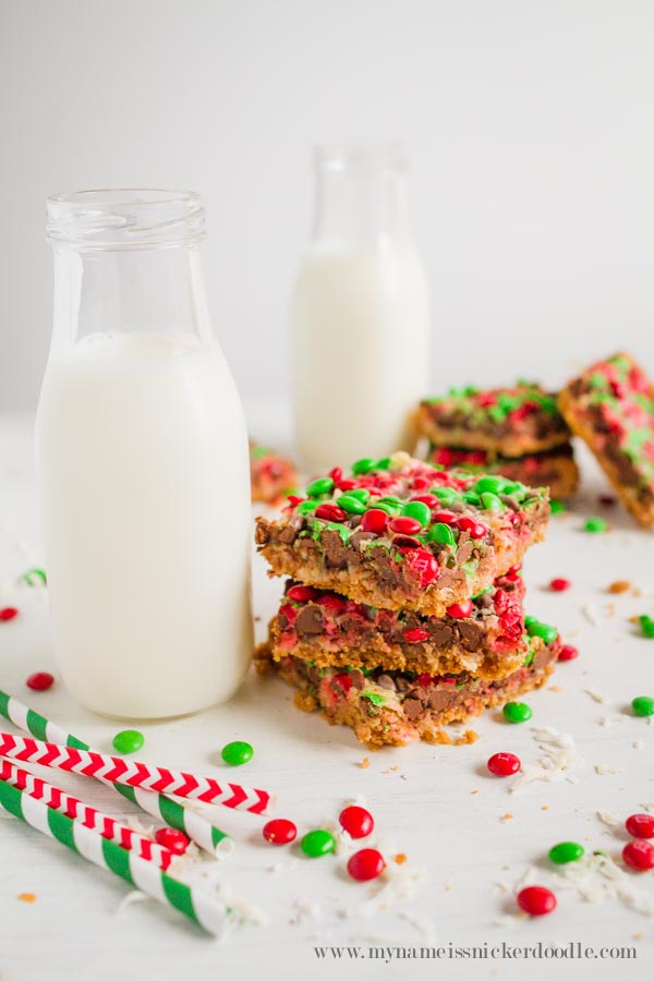 Christmas Magic Cookie Bars full of graham cracker crumbs, coconut, chocolate chips and sweetened condensed milk.  