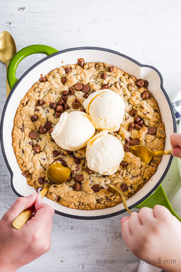 Chocolate Chip Skillet Cookie a super easy recipe the perfect friend and family dessert!!