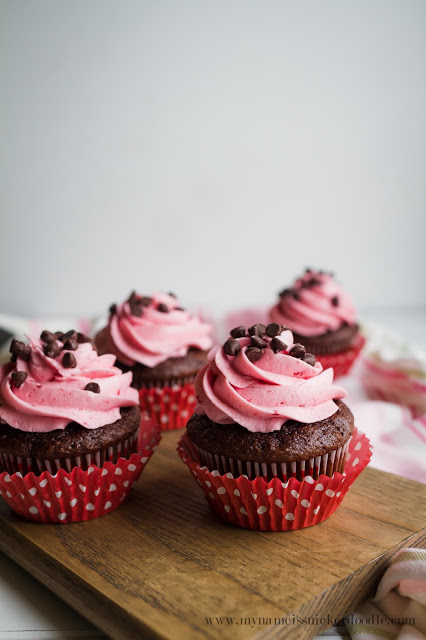 Chocolate Cupcakes with Raspberry Buttercream Frosting
