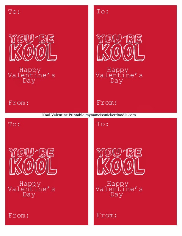 A free printable paired perfectly with an individual Kool-aid packet.  Great for a kids Valentine's Day school class party