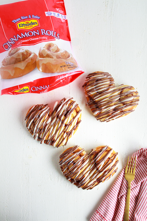 Simple Rhodes Cinnamon Rolls can be transformed into heart shaped for Valentine's Day