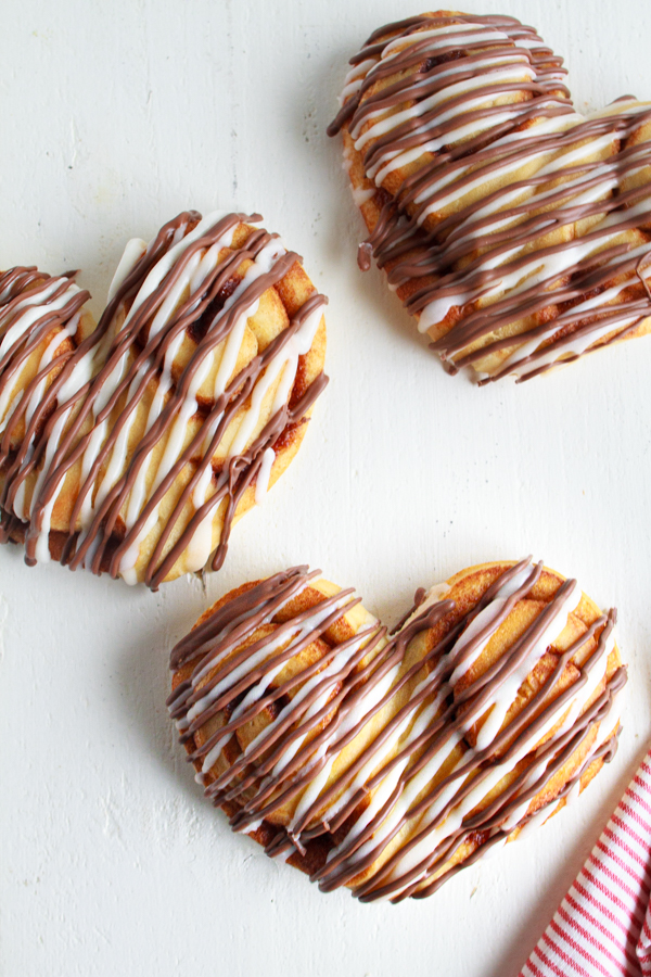 Heart Shaped Cinnamon Rolls perfect for Valentine's Day.