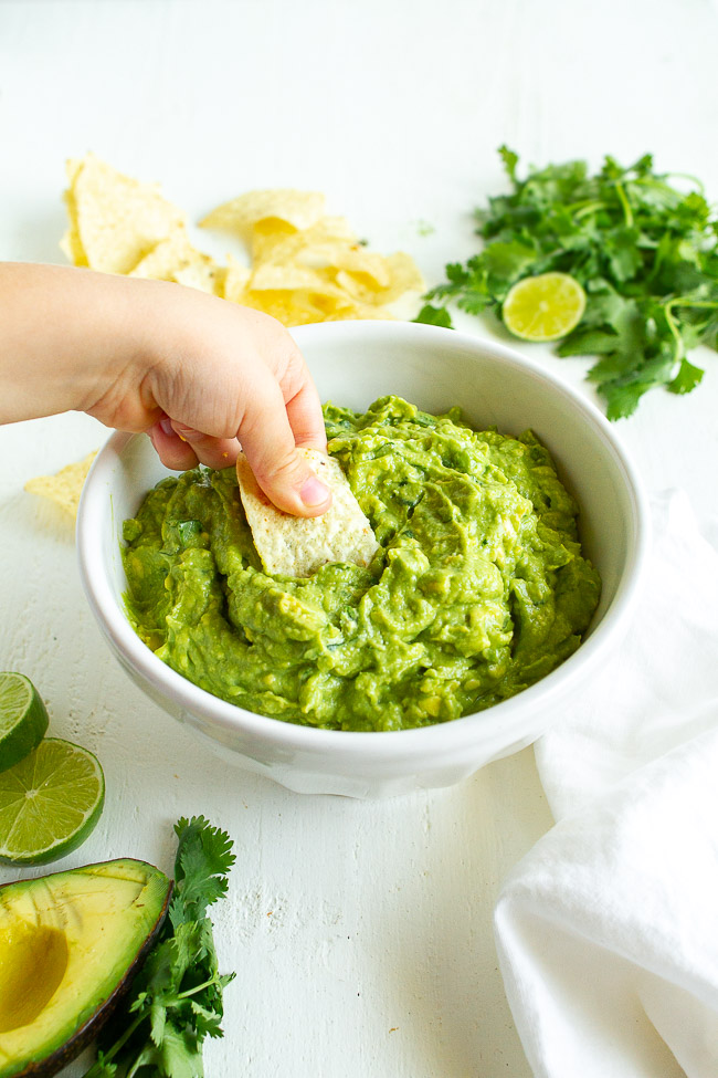 Kid friendly mild and tasty guacamole. 