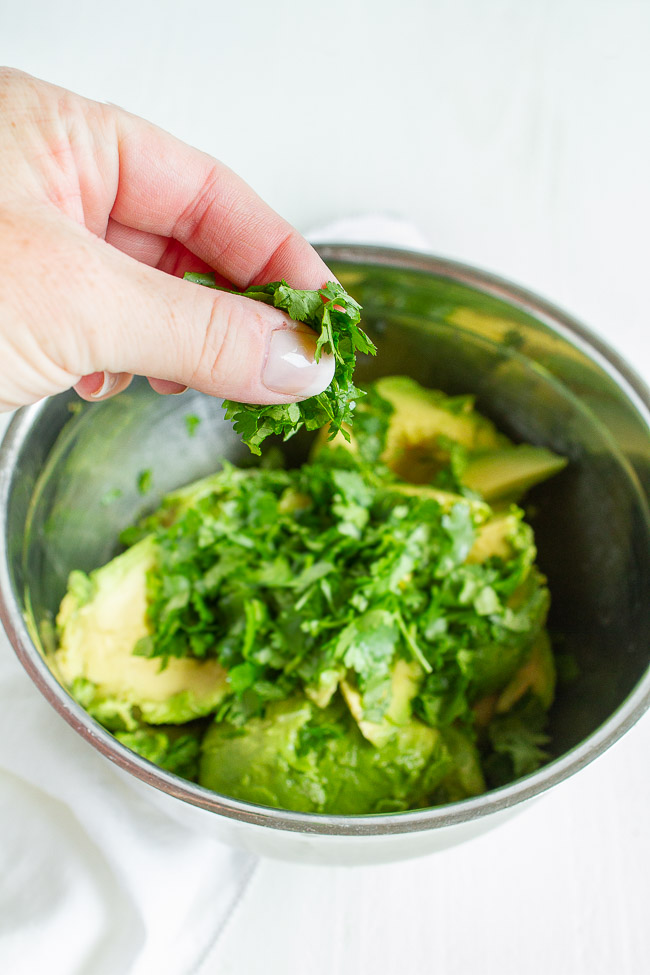 Fresh guacamole with cilantro.