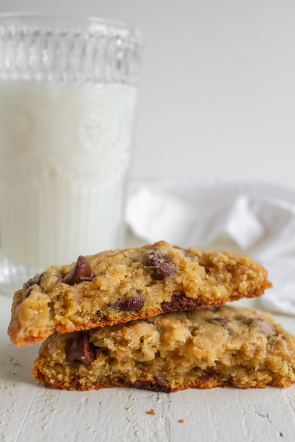 Chocolate Oatmeal Cookies with a glass of milk.