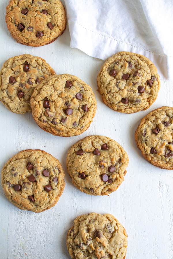 Oatmeal Chocolate Chip Cookies on a white table.