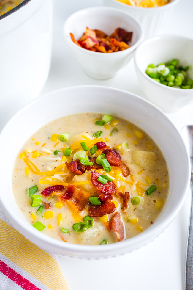 Corn chowder with bacon and cheese