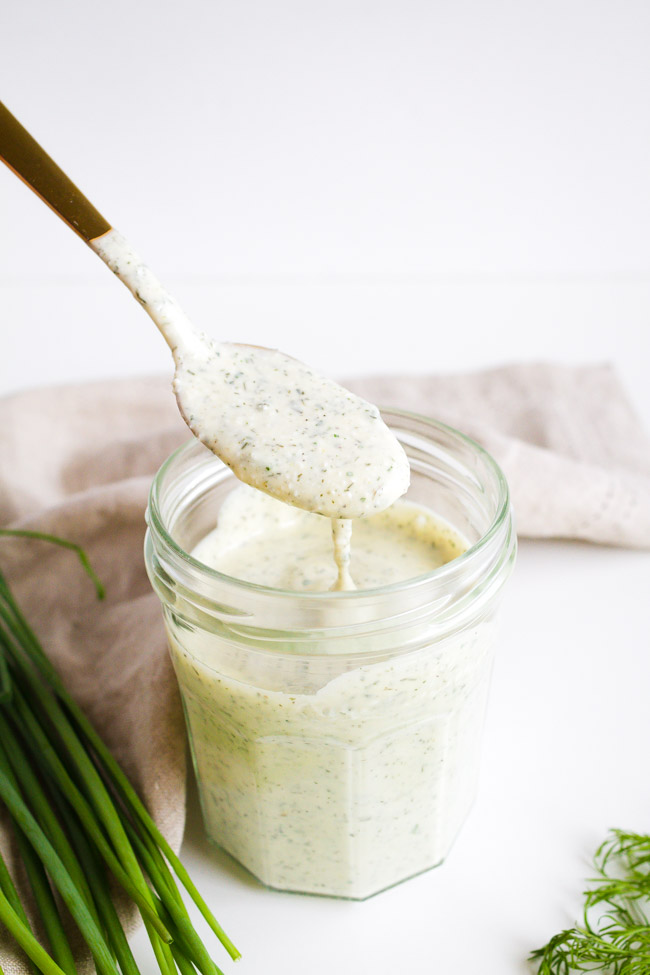 Recipe for Homemade Ranch Dressing in a glass jar