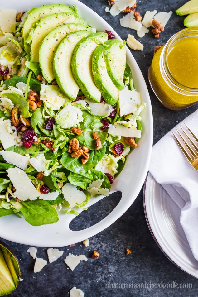The Best Shredded Brussel Sprouts and Pecan Salad Recipe with Avocado