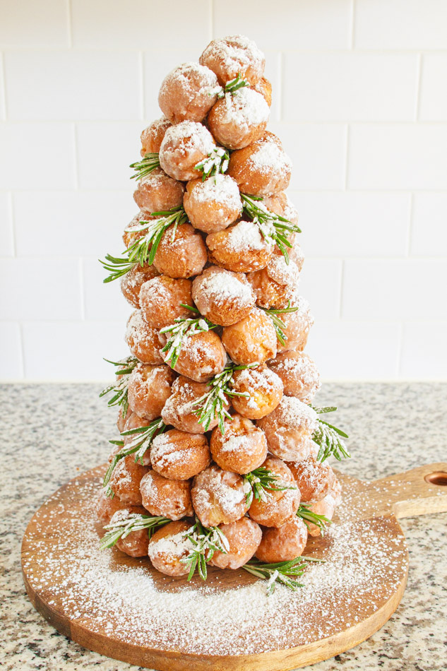 Christmas Donut Tree with rosemary and pomegranate.