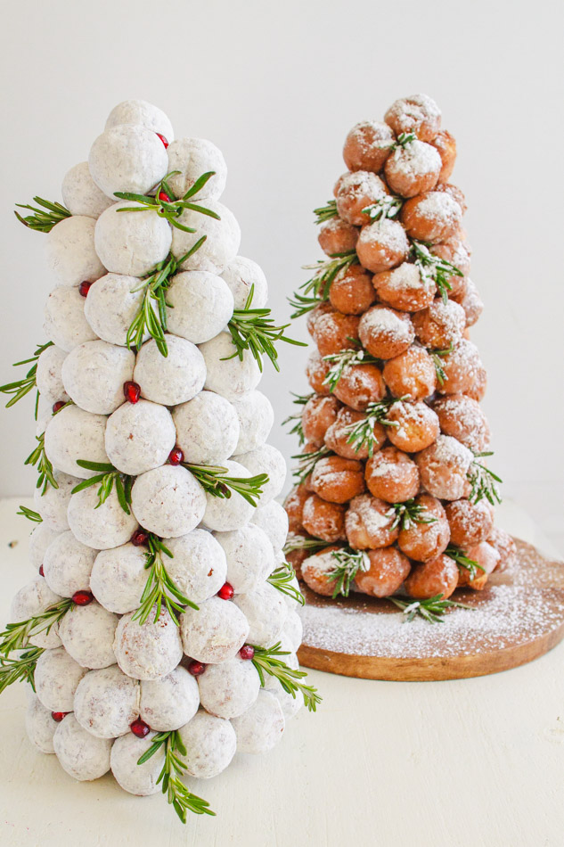 Christmas Donut Trees dusted with powdered sugar.