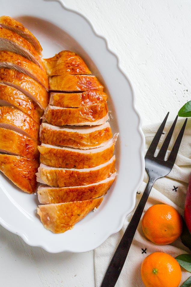 Juicy and Tender Turkey Breast with crispy skin.