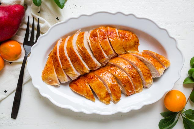 Juicy and Tender Turkey Breast with crispy skin.