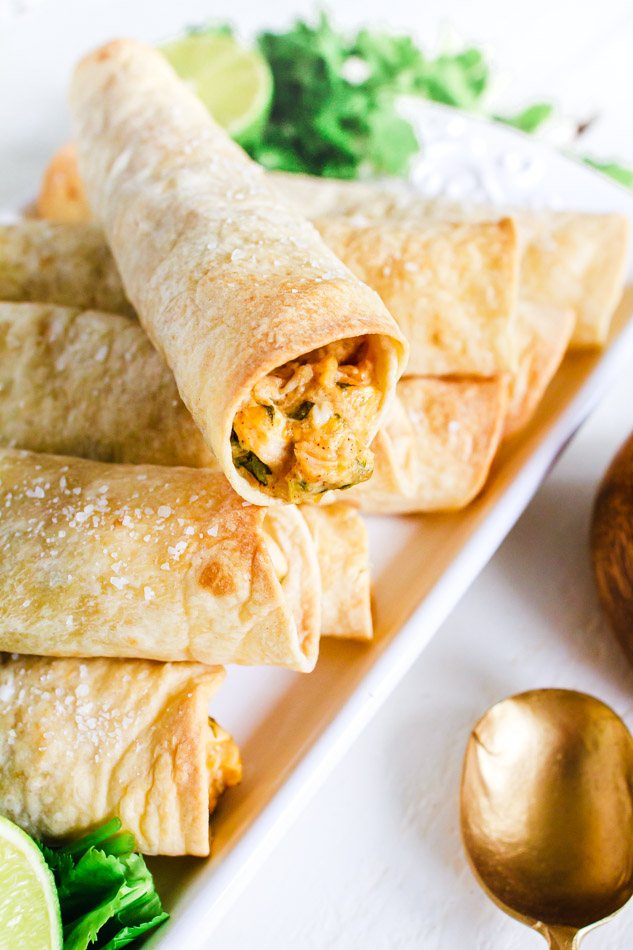 Chicken Taquitos rolled up in flour tortillas.