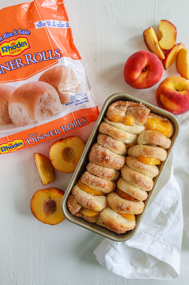 Peaches and Cream Pull Aparts made with frozen bread dough.